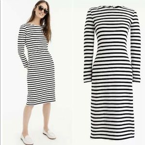 J Crew Midi Dress Black Ivory Striped long Sleeve